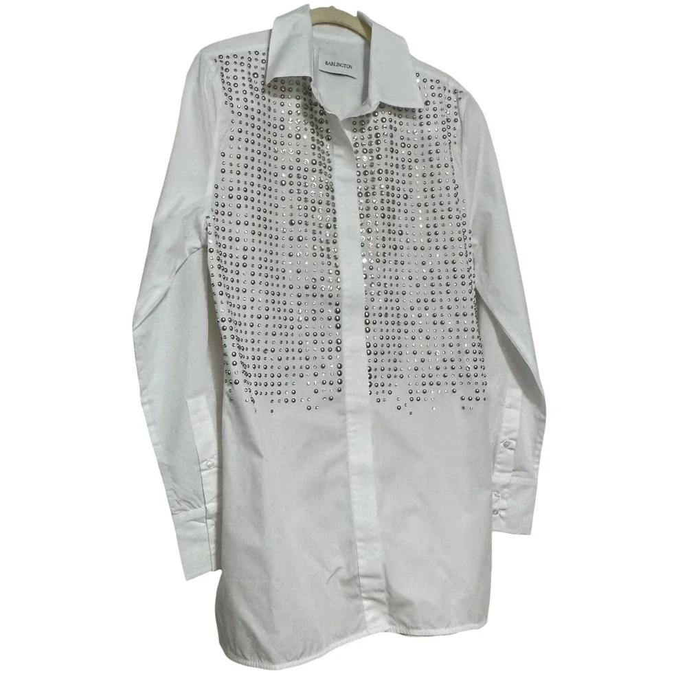 16Arlington Crystal Embellished cotton Poplin  button blouse studded designer - Picture 3 of 11